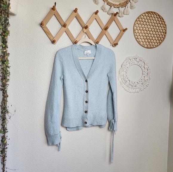3.1 Phillip Lim Lofty Alpaca Blend Shirred Sleeve Cardigan In Ice Blue Women's M - Picture 2 of 13